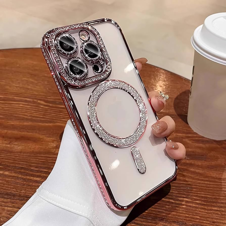 适用苹果闪粉磁吸充手机壳iPhone水钻全包防摔保护套